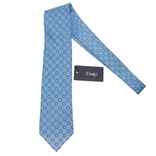 Drake's NWT Neck Tie in Light Blue with White/Orange Geometric Pattern 100% Silk