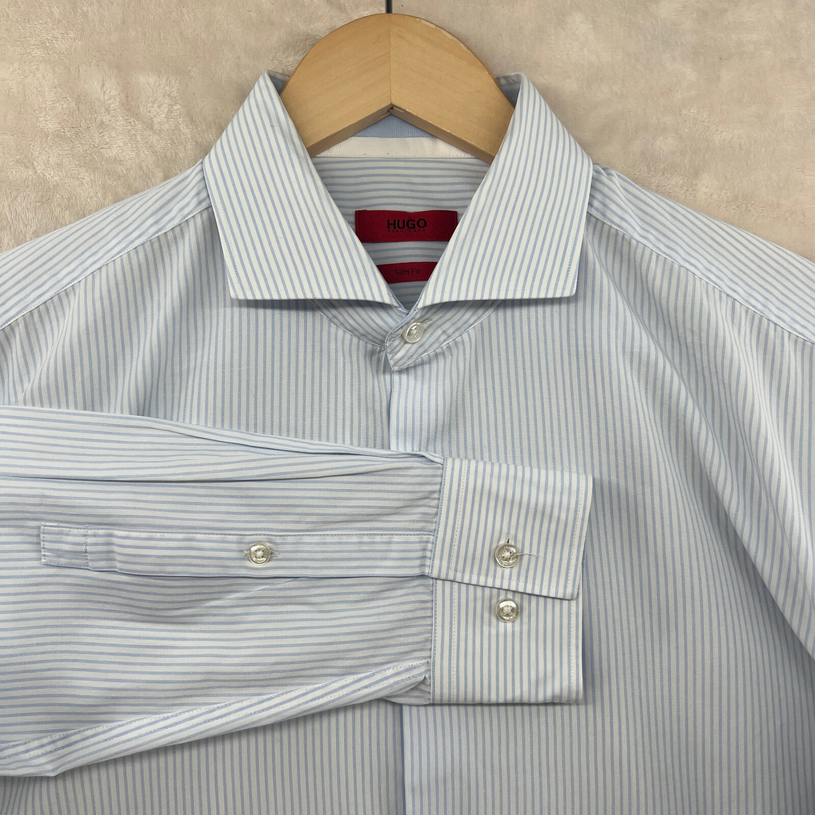 Hugo Boss Slim Fit Men's 16 White Stripe Long Sleeve Dress Shirt thumbnail 4