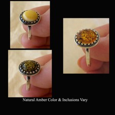 BALTIC BUTTERSCOTCH, GREEN or HONEY AMBER  STERLING SILVER RING