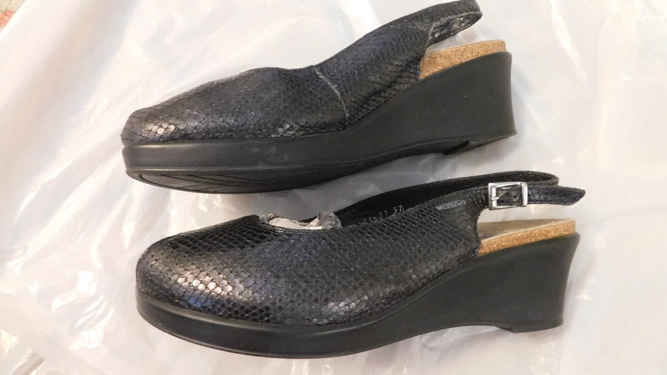 Mephisto Nastasia отлива шейк черный заглянуть носок слинга на танкетке 2» каблуки размер 6,5 - Изображение 4 из 4