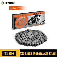 HITBOX 428H Heavy Duty Motorcycle Chain W/120Links Nature Color1Connecting Link