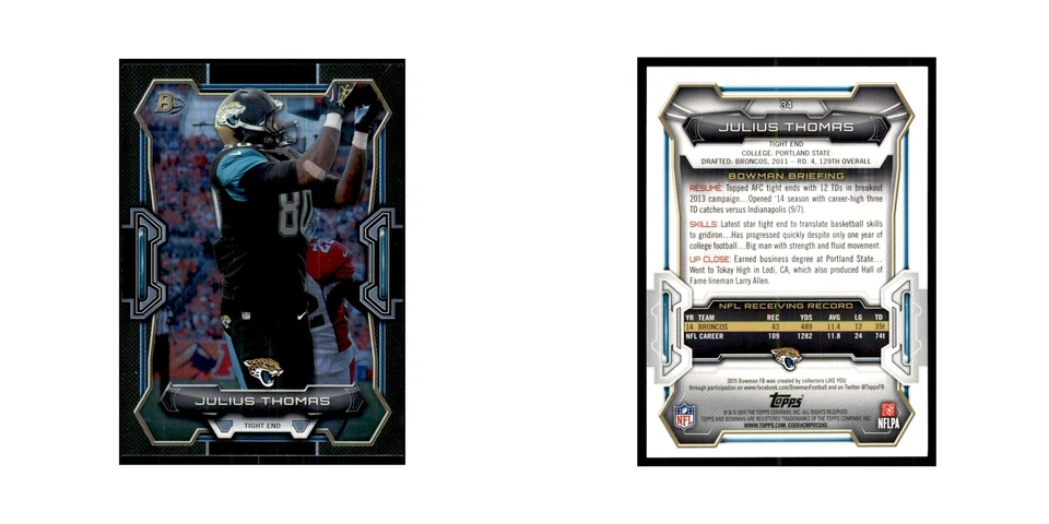 2015 Bowman Foil Julius Thomas Football Cards #34 - Image 3 of 3