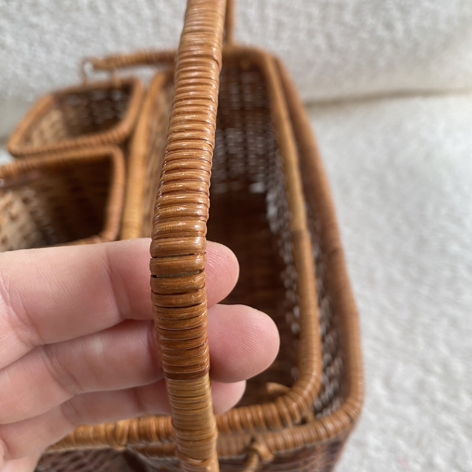 VTG Woven Wicker Cutlery Caddy Napkins Utensil Holder Handled Basket Tote