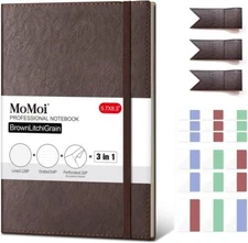 MoMoi Notebook A5 5.7"x8.3" Ruled 192 Pages 100gsm Thick Paper Brown Journal NEW
