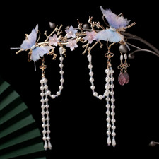 Chinese Hanfu Classical Hairpin Butterfly Tassel Fringe Kanzashi Hair Clip Tiara