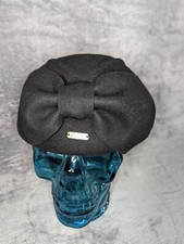 Vintage Style Women's Black 100 Wool Beret Pillbox Hat With Bow Adjustable