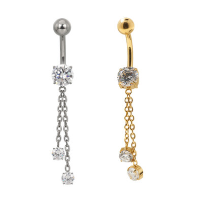 TITAN Gold Bauchnabel Piercing Schmuck Kristall 2 Ketten glitzer Belly Stecker