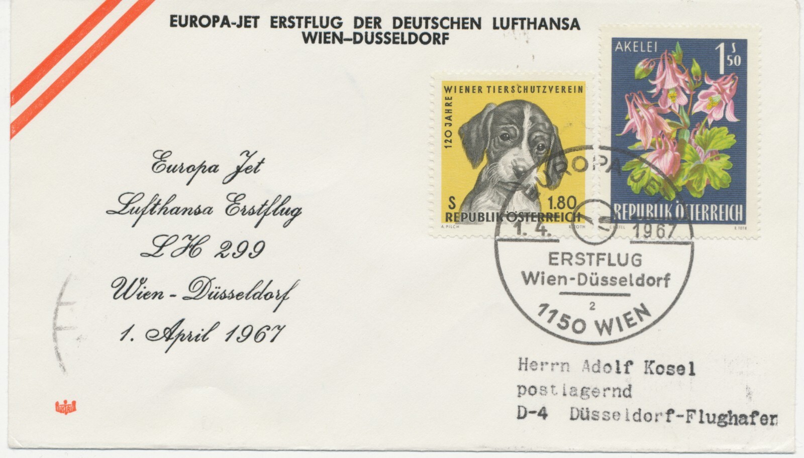 Austria 1967 First Flight German Lufthansa with Europe Jet Boeing 727 Vienna-Düsseldorf