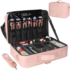 Makeup Case Large Makeup Bag Professional Train Case 16.5 Inches Travel Cosme...