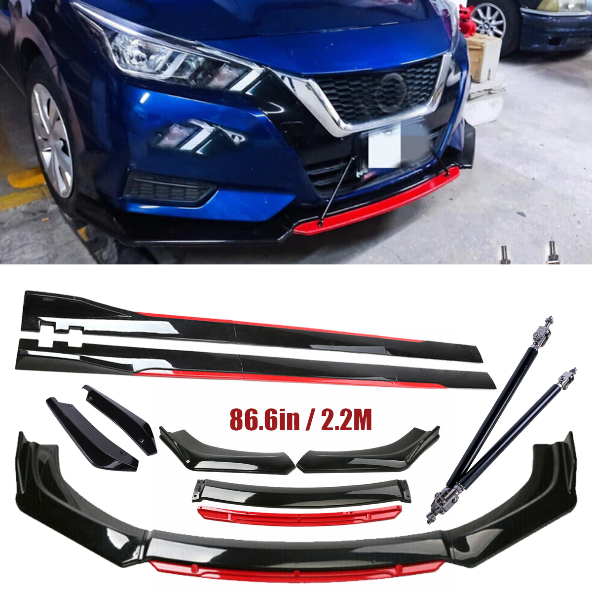 For Nissan Versa Front Bumper Lip Spoiler Splitter Side Skirt Body Kit Glossy B