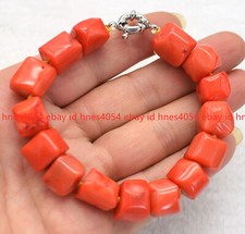 Natural Irregular Orange Coral Cylinder Gemstone Beads Bracelet 7-9 Inch AAA