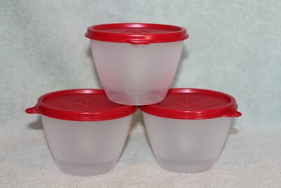 Tupperware 3 CLASSIC REFRIGERATOR BOWLS Sheer w/Red Seals ~ 1.75 Cups ~ NEW!