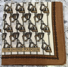 MAN HANKY CLASSIC VTG COTTON POCKET ART SQUARE GOLD LUCKS HORSESHOES 18   P112