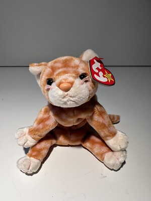 TY Beanie Baby - AMBER the Gold Tabby Cat- Birth 12/21/1999