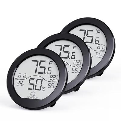 Indoor Digital Hygrometer 3 Pack Room Thermometer and Humidity Gauge LCD Black