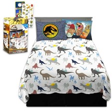 Bedding Set Full Size Bed - Bundle with Dinosaur Flat Sheet, Fitted Sheet, an...