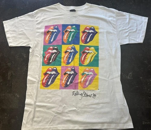 Rolling Stones Warhol art Tour Shirt Size XL White 1980s vintage concert t-shirt, vintage, size XL, single stitch, B+ condition