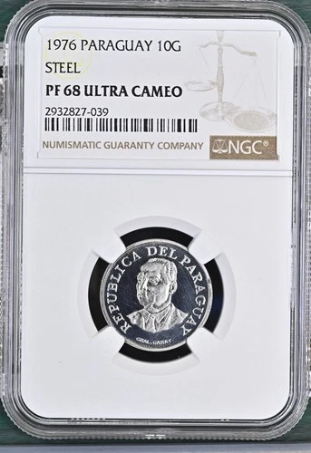 1976 Paraguay 10 Guaranies NGC PF68 Stainless Steel - 1,000 Mintage Rare Coin