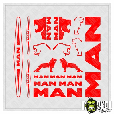 Aufkleber Set MAN LKW 1:14 Tamiya Truck 18-teilig Emblem Logo Sticker rot - Bild 1 von 2