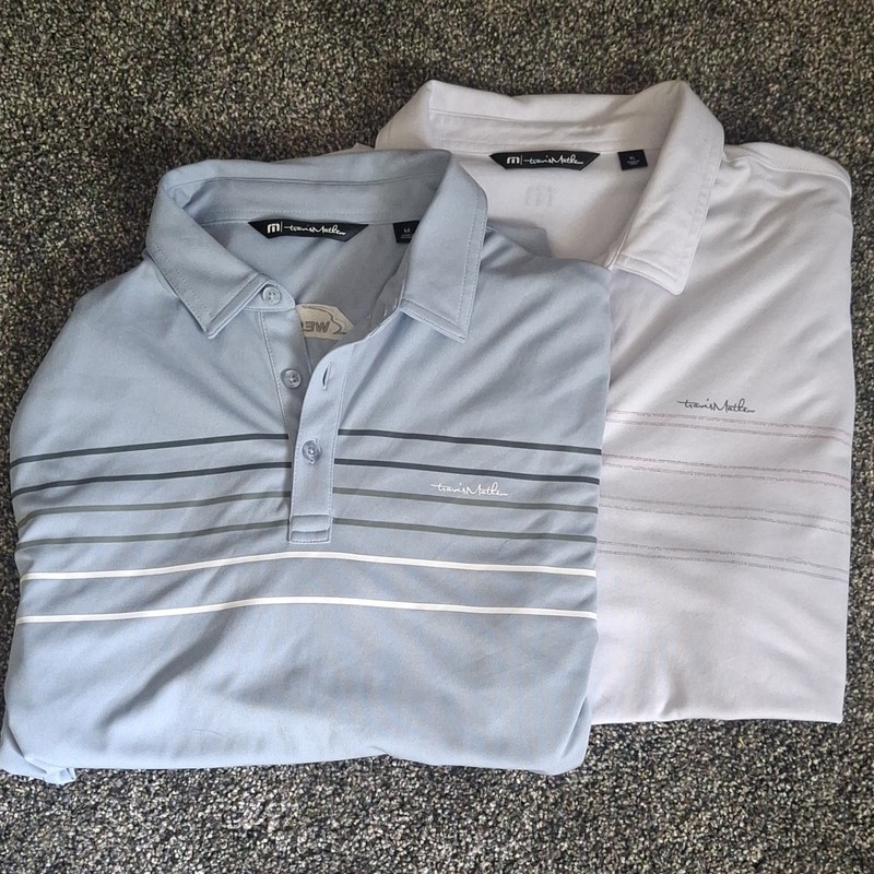 Travis Mathew Men's Polo Shirts Lot of 2 White/Gray Striped Collared M