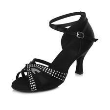 YKXLM Women Rhinestone Ballroom Dance Shoes Latin Performance 8.5, Black