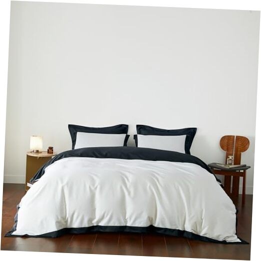  Black and White Duvet Cover 100% Egyptian Cotton 3 Pcs Set 1 Queen Black White