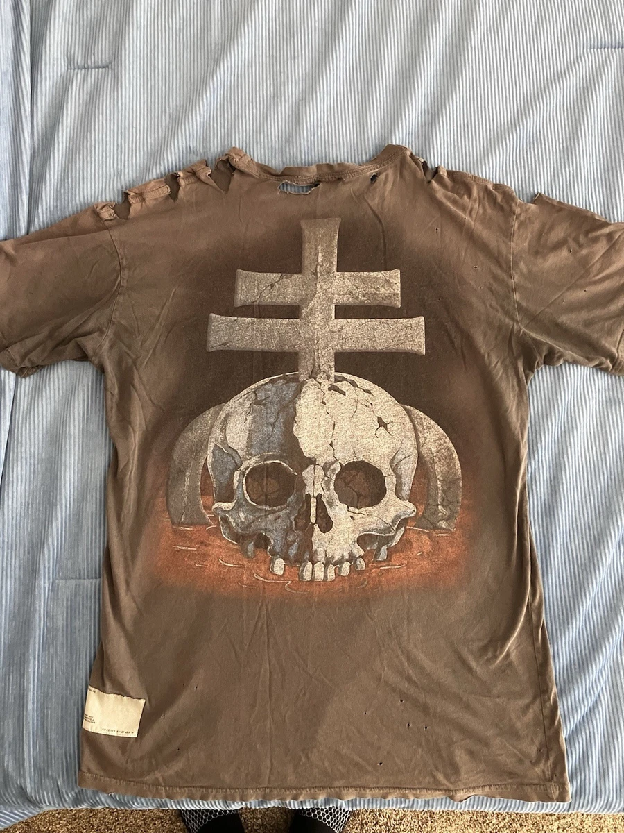 【新品未使用】drop dead スカル　ホワイトノースリーブシャツ　骸骨 90年代 スカル オールオーバープリントTシャツ ドクロ 髑髏 骸骨