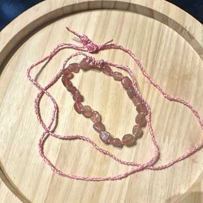Strawberry Quartz Beaded Adjustable Handmade Bracelet nylon Tie Closure