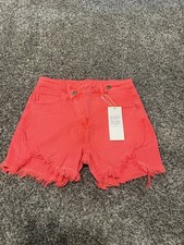 NWT Risen Jeans Coral Pink Distressed Frayed Hem Denim Shorts Women s Size L