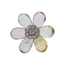 Cocktail Stretch Flower Ring Stretch Crystal Pastel Colors Silver Tone OSFM