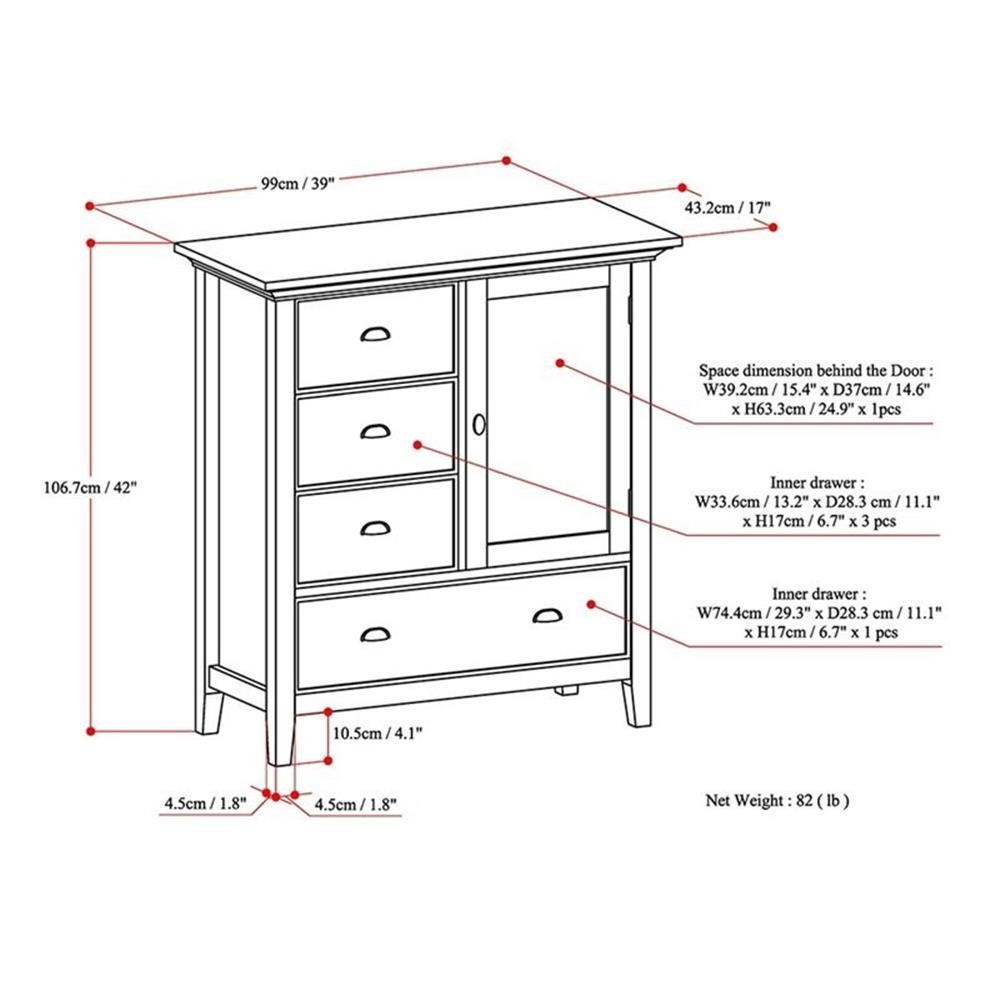 Simpli Home Redmond Wood 39" Transitional Medium Cabinet in Rustic Natural Brown