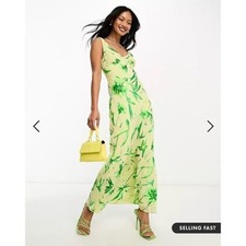 ASOS DESIGN sleeveless plunge neck burnout midi dress in green floral