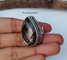 Smoky Quartz Solid 925 Sterling Silver Beautiful Statement Ring, All Size M1452