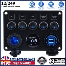 5 Gang Campervan RV 12V/24V LED Light Switch Control Panel Voltmeter USB Charger