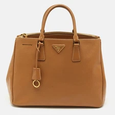 Prada Caramel Brown Saffiano Lux Leather Large Galleria Double Zip Tote