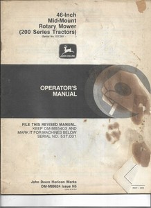 46" Mower 200 Series John Deere Garden Tractor Original Operators Manual