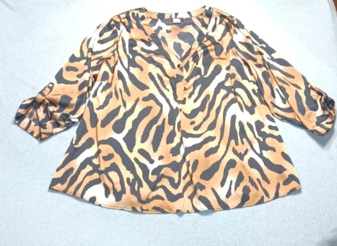 Cocomo 3/4 Sleeve Blouse Women's Size 3X Leopard Print Button Soft Lightweight