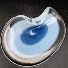 Vintage Murano Glass Bowl Dish  Bullseye Folded Blue Opaline Clear 6" x 4"