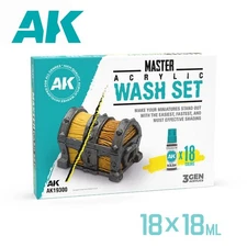 AK Interactive: Master Acrylic Wash Set Full Range 18 Washes - AK19300