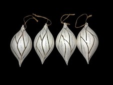 Glass Ornaments Ashland Christmas Noel 4 Pc White Silver Teardrop 6f 
