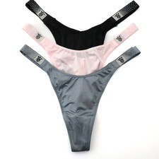 3 NEW Victoria's Secret Satin Scattered Shine Strap Thong Panties Lot L MEDIUM