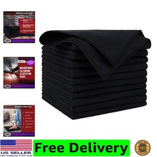 Microfiber Cleaning Cloth-10PK, Black Microfiber Towels,12" 12"