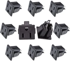 Panel Mount Outlet Power Socket 10Pcs US Plug 3 Pins AC 15A 125V Black 