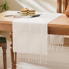 Braided Farmhouse Table Runner, Braided Beige 13X36 Inch, Cotton Linen Table Run