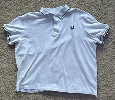 True Religion Men's White Polo Shirt L Short Sleeve Black Trim Logo