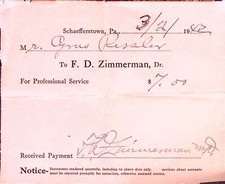 F.D. Zimmerman 1942 Invoice Billhead Schaefferstown PA Pennsylvania