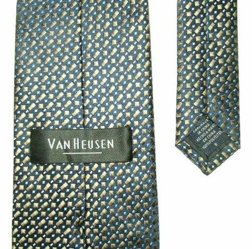 Van Heusen Herren SCHÖNE Krawatte Marineblau Gold 56,5"L - Bild 2 von 7