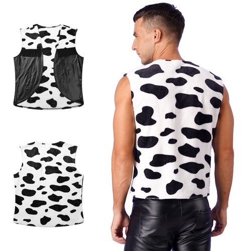 FEESHOW AU Men Cowboy Western Cow Print Vest Festival Halloween Costume Open - Picture 6 of 26