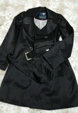 Green With Envy Black Double Breasted Swing Trench Coat Womens S Fit& Flare Nwot