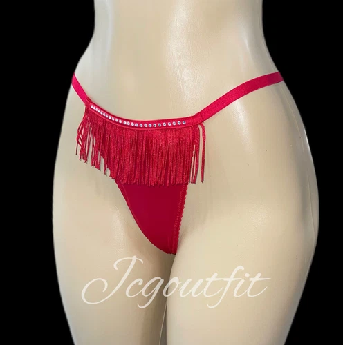 Victorias Secret Very Sexy Bombshell Crystals Tassel Rhinestone Thong Panty Red